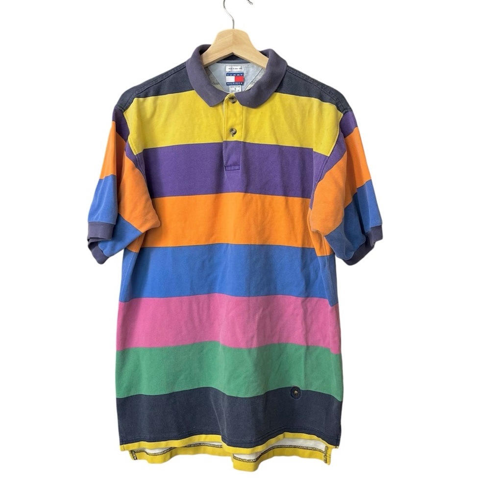VTG Tommy Hilfiger Color Block Polo Shirt made in hong kong 100% cotton skater S